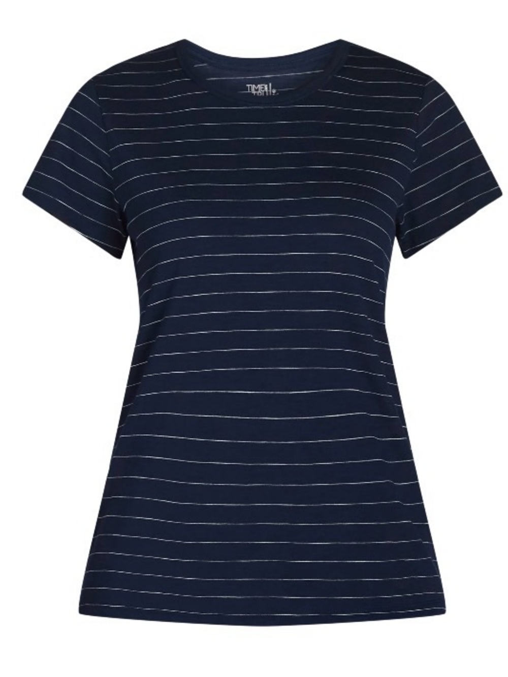 Time and Tru Slub Jersey Crewneck Tee with Short Sleeves Dark Navy Stripe-XL
